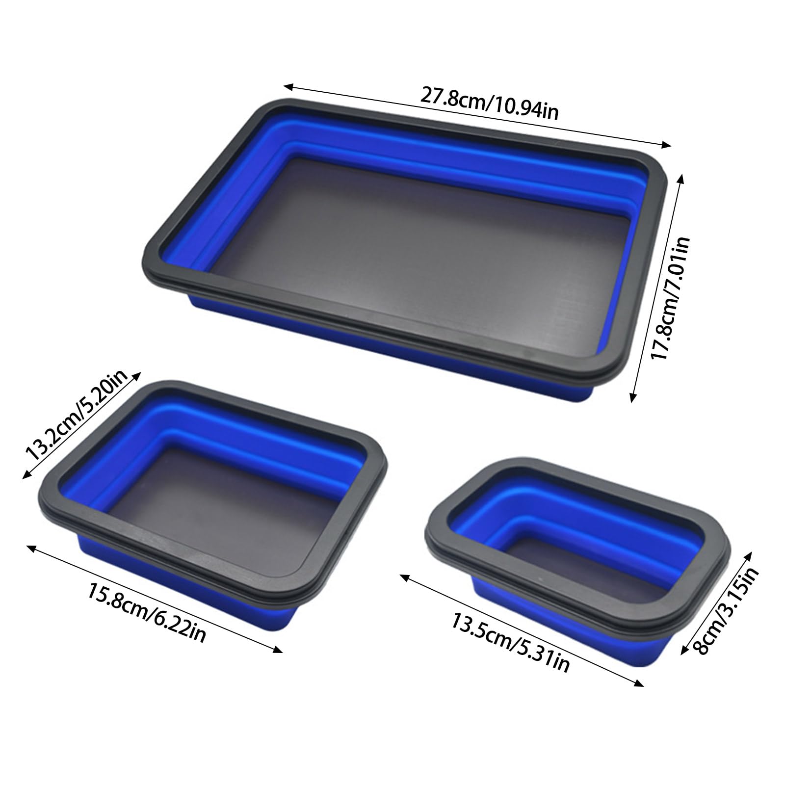 Bandejas plegables de soporte de tornillos para carpintería, herramienta de fontanero, organizador de banco de trabajo rectangular de silicona para mecánicos, 3 unidades