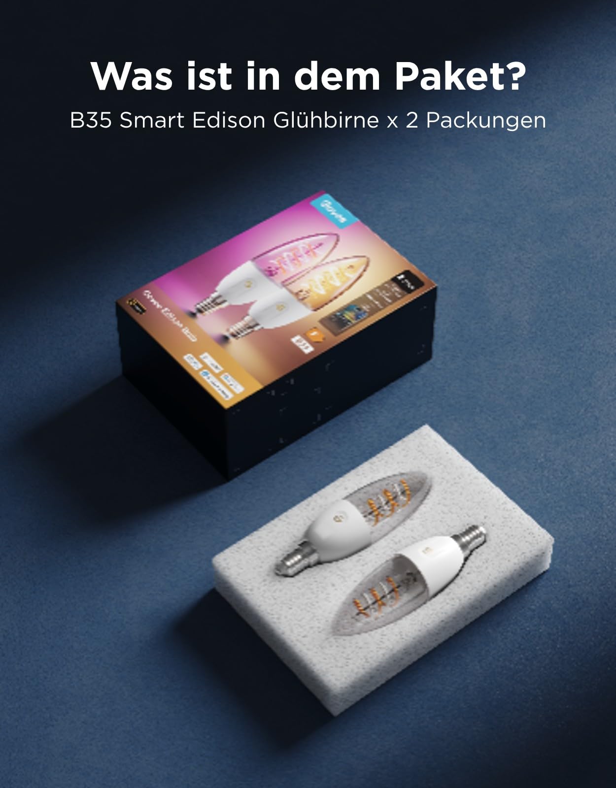 Govee Smart Edison Glühbirne E14, 300LM RGBWW Dimmbar Lampe B35, 2 Stück | Kompatibel mit Matter, Alexa, Google Assistant, COB dimmbar, 16 Millionen DIY-Farben, CRI 90, für Wohnzimmer und Kronleuchter