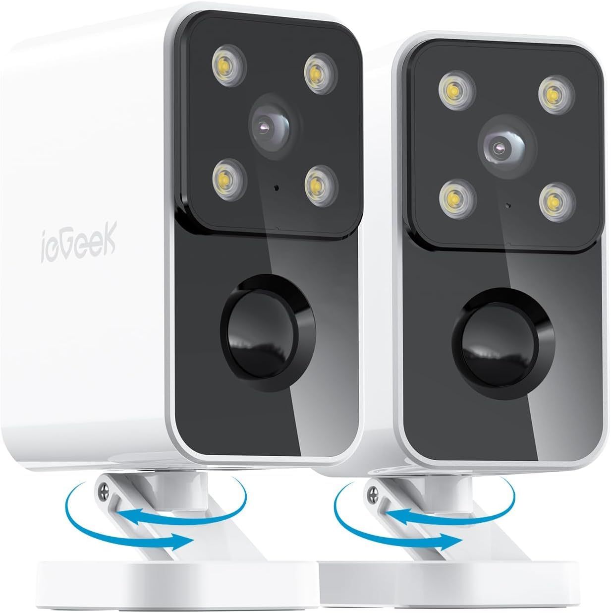 ieGeek 2K Camara Vigilancia WiFi Exterior/Interior, Panorámica de 180, Conexión WiFi6, AI Smart Detection, Cámara de Vigilancia sin Cables de 5200mAh, Almacenamiento Local/Nube, Compatible Alexa（2PCS）
