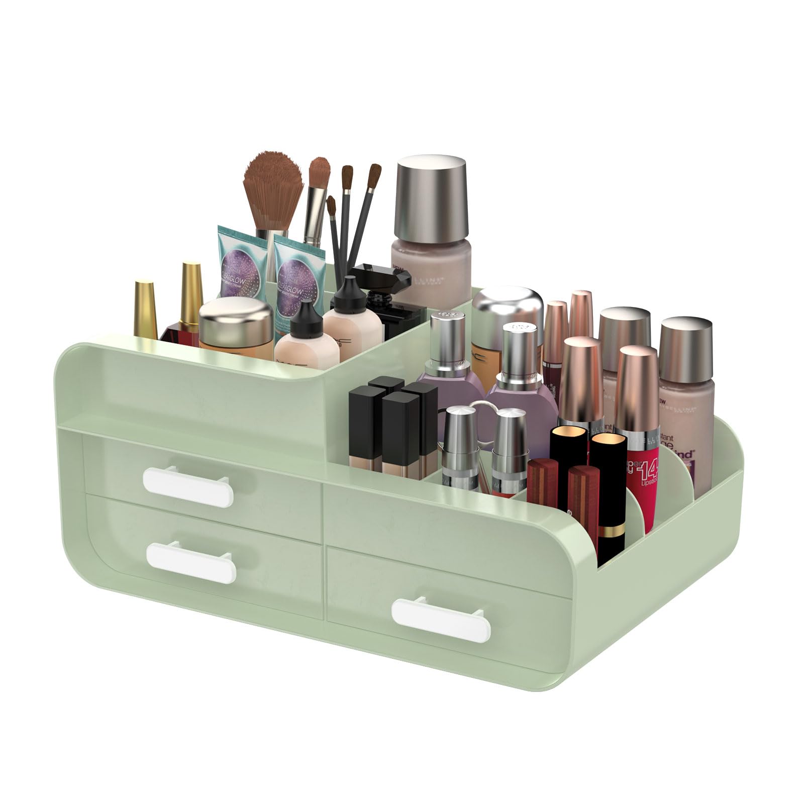 Momtend Green Makeup Organiser Desk Cosmetic Organisers Large Capacity Make Up Storage Box Skincare Organizer For Vanity, Beauty, Lipstick, Jewelry, Ideal Makeup Case For Dressing Table, Desktop, Bathroom, Bedroom