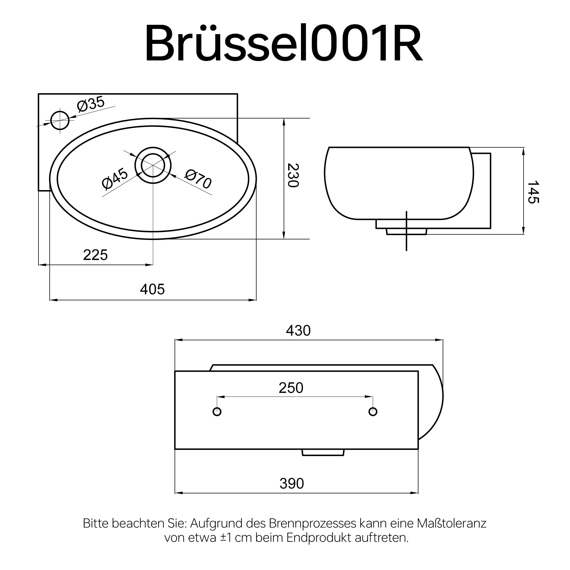 doporro Lavabo da Appoggio 42x28x15cm, Lavandino Bagno in Ceramica Nano Rivestimenti Inclusi Brüssel001L, Bianco