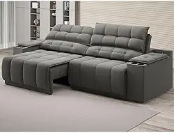 Sofá com Usb Retrátil e Reclinável Samurai Cinza 2,50m