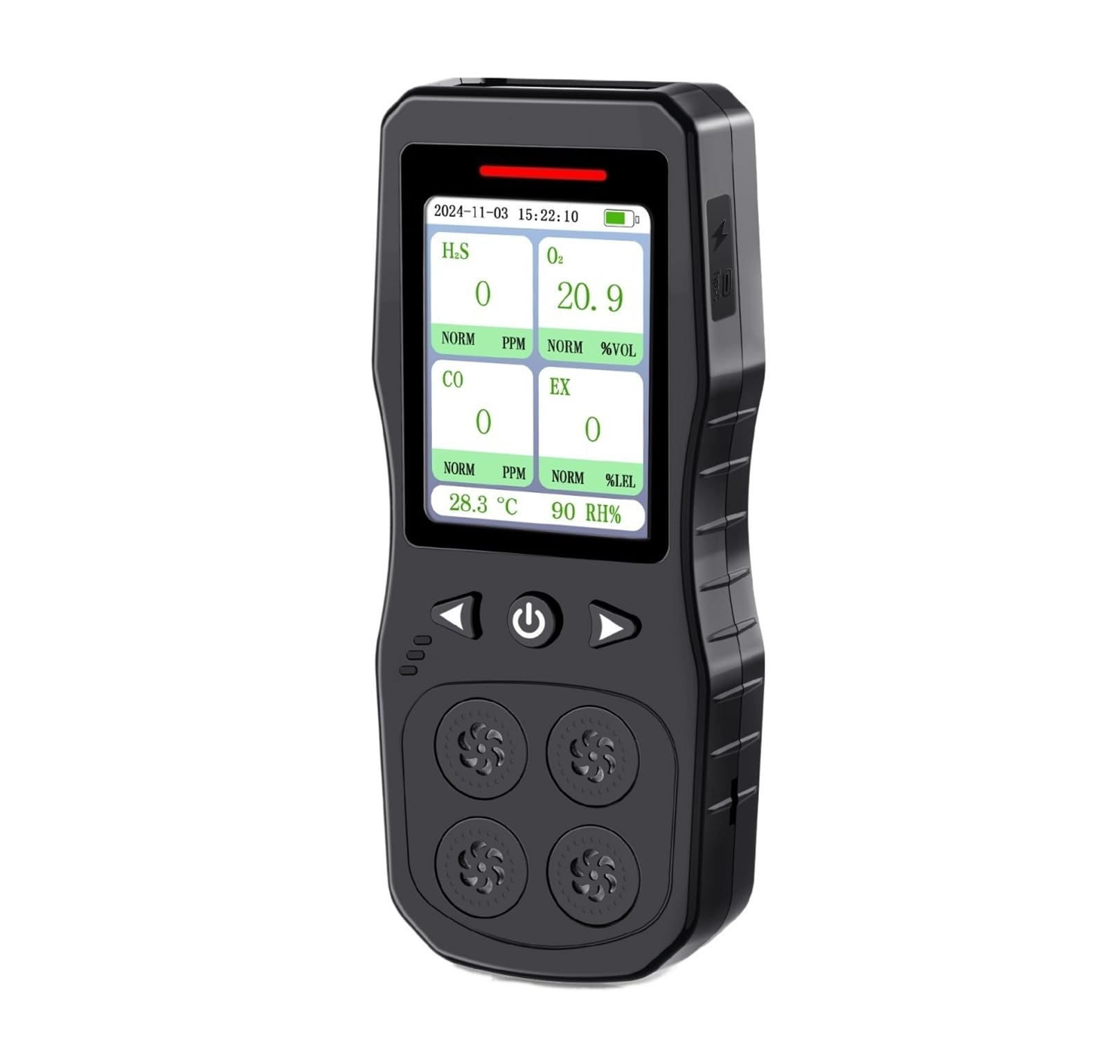 Détecteur Multi-gaz Portable 4 en 1 O2, CO, H2S, analyseur de testeur de gaz Combustible, avec Alarme sonore, Lumineuse et vibrante Temps de réponse Court