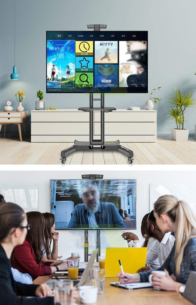 Mobiler TV-Ständer, rollender TV-Ständer, kommerzielle Boden-TV-Halterungen für Display-Trolley-Halterung mit Rädern für Wohnzimmer