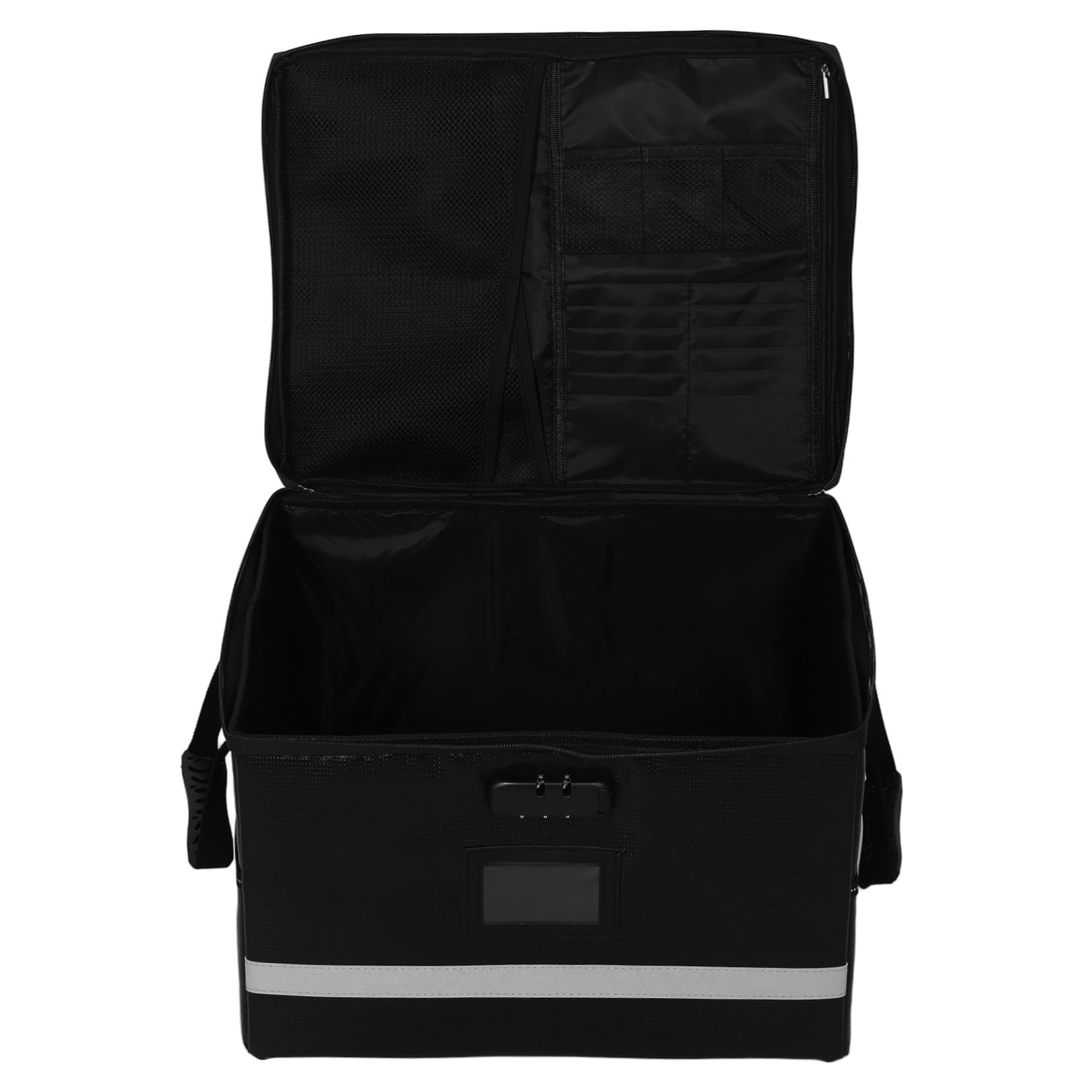 Faltbare Aktenbox Platzsparende Aufbewahrung aus Polyester und Kunststoff mit Schloss Griff und Reißverschluss Schwarzer Ordner mit Deckel und Fächern für Büro und Zuhause