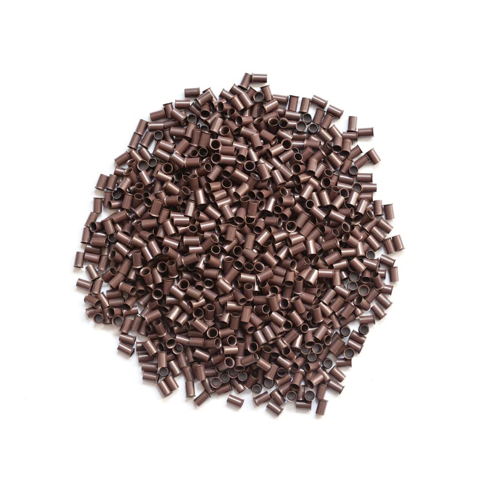 4.0 * 2.8 * 6.0 Mm Silicone Lined Micro Ring Beads Copper Tube Micro Link Beads Hair Beads For I-Tip Hair Extensions (1000 Pcs, Dark Brown