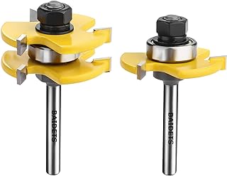 Tongue and Groove Router Bits - BAIDETS Set of 2 Pcs 1/4 Inch Shank Router Bit Set 3 Teeth Adjustable T Shape Wood Milling Cutter