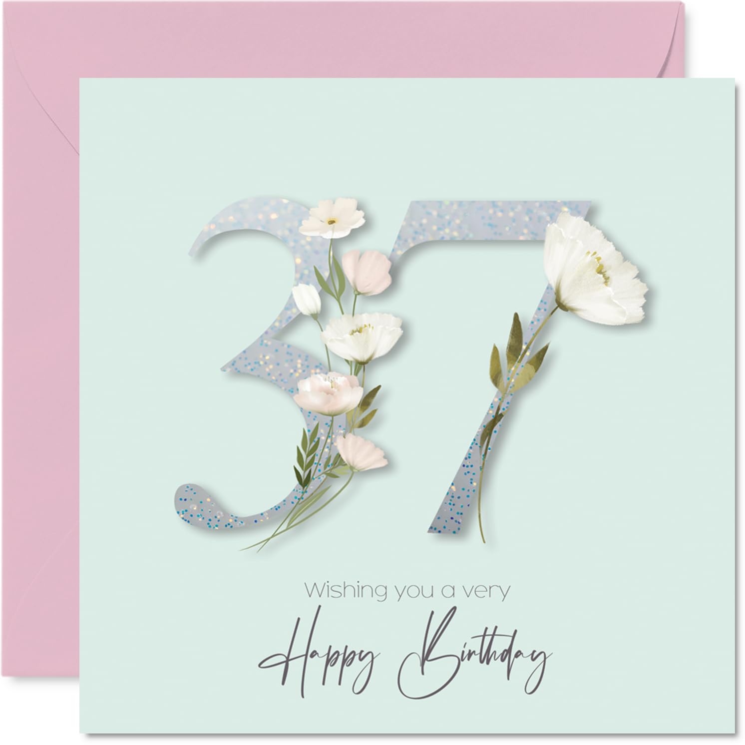 37th Birthday Cards for Women - Fancy Floral Flowers - Happy Birthday Card for 37 Year Old Woman Niece Daughter Cousin Sister, 145mm Bday Greeting Cards