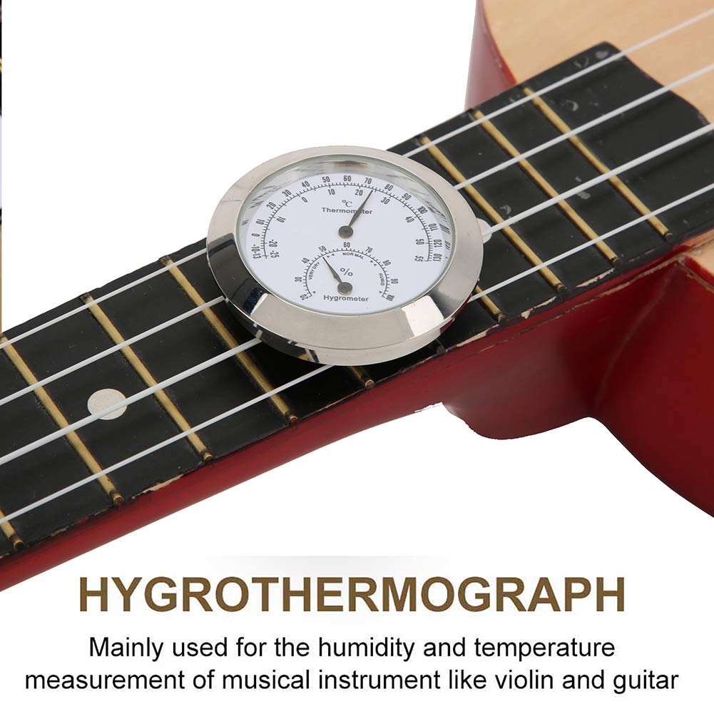 Guitar Thermometer Hygrometer, Violin Meter Temperature Humidity Meter for Violin Guitar Case Instrument Care(Silver)