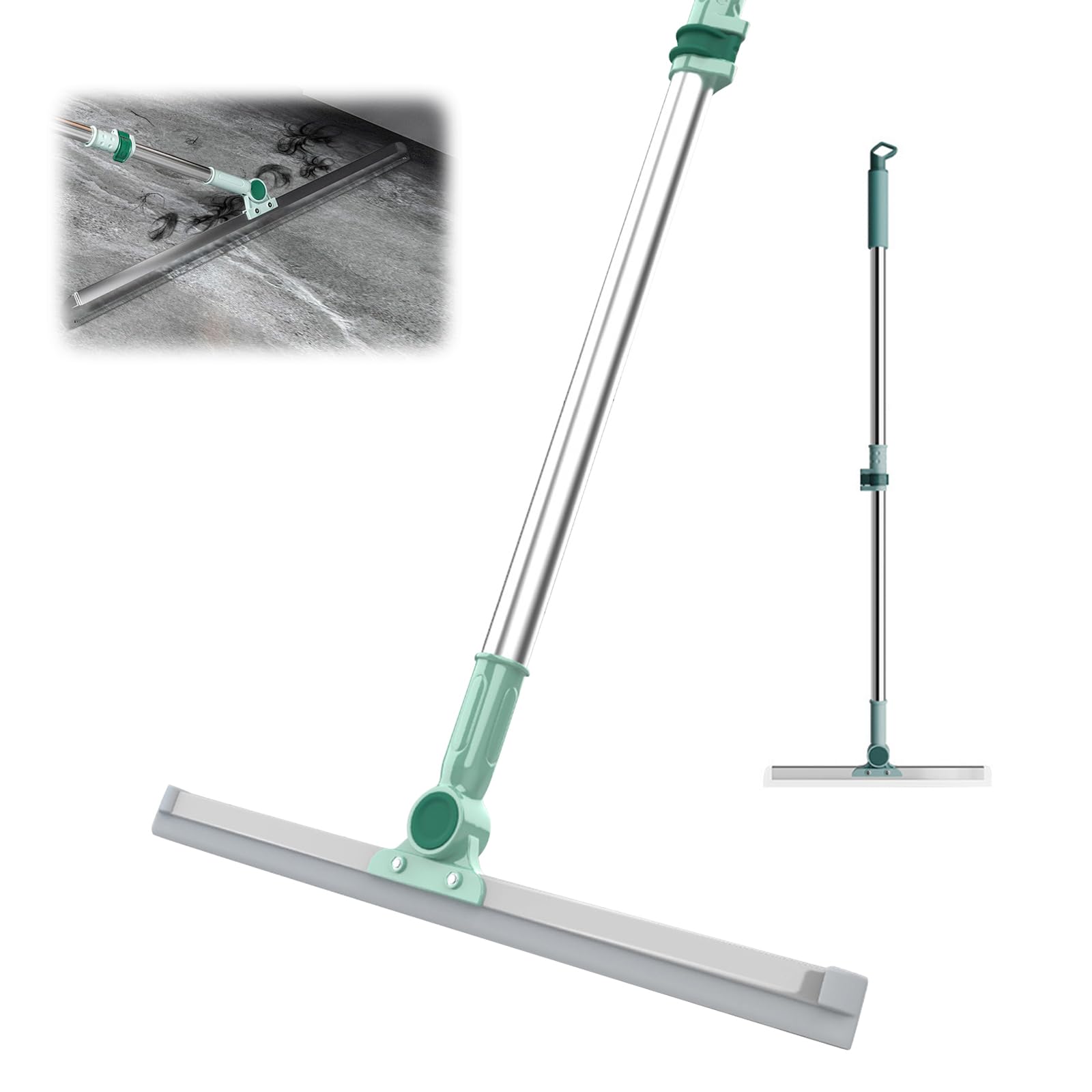 Eytzpto Floor Squeegee Broom with 180° Rotating Head, 47" Handle Adjustable Window Squeegee, Magic Broom for Pet Hair Removal, Tile Concrete Floor Shower Wall Glass Window Garage Home Corners Cleaning