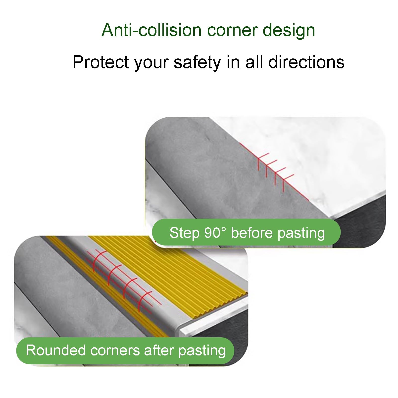 Strisce Antiscivolo per gradini, Profilo per Bordi Scale, Nastro di Sicurezza Antiscivolo, Resistente alle intemperie e Antiscivolo, per Scale Scalini(Green)