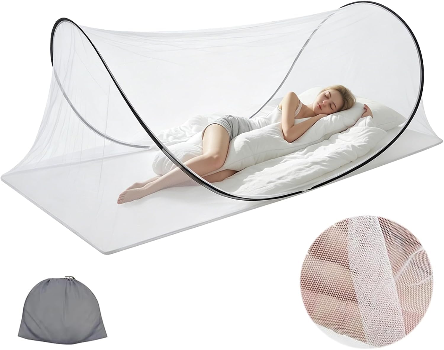 Zanzariera Pieghevole, Zanzariera da Viaggio Pop-Up Mosquito Net Portatile Ultraleggero Zanzariera Letto Singolo con Cerniera e Borsa Portaoggetti per Campeggio, Viaggio, Famiglia, Dormitorio