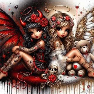 CSZPPQAF 5D Diamond Art Kits for Adults Beginner, Gothic Angel and Devil 5D Diamond Painting Kits for Adults, DIY Full Drill Round Diamond Dots Gem Painting for Home Decor 13.7X13.7Inch