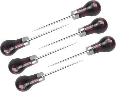 6 Pack Gourd-Shaped Sewing Awls, Professional Tailors Awl Tool with Wooden Handle, for Sewing, Leather Perforating, Needle Removal & DIY Crafting