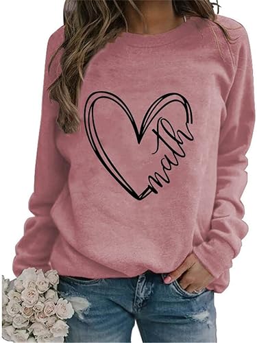Feyatop Sudadera de regalo para profesores de matemáticas para mujer con letras de matemáticas diseño de corazón manga larga cuello redondo para