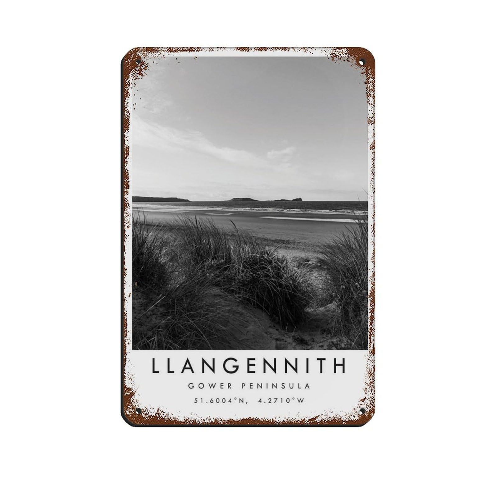 Llangennith Gower Travel,Gower Peninsula Retro Poster Metal Tin Sign Chic Art Retro Iron Painting Bar People Cave Cafe Family Garage Poster Wall Decoration 8x12inch(20x30cm)