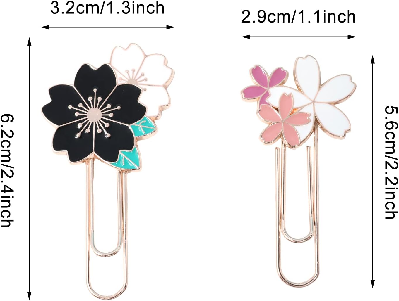 yueton 4PCS Creative Elegant Cherry Blossom Paper Clips Bookmarks Sakura Paperclips Metal Bookmark Note Clips Book Markers for Office, School, Home and Wedding Party Use image 2