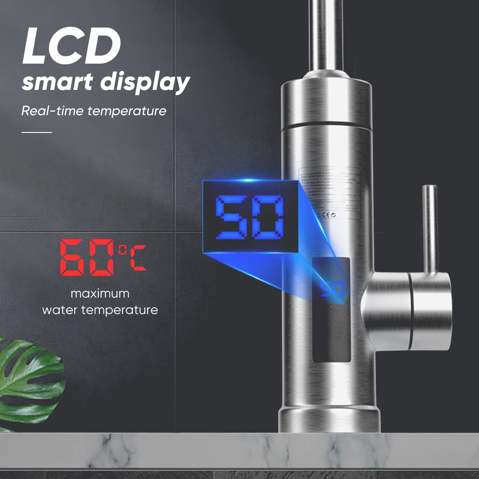 Grifo mezclador de cocina de agua caliente instantánea 3S con pantalla LCD, eléctrico, de acero inoxidable, para uso doméstico