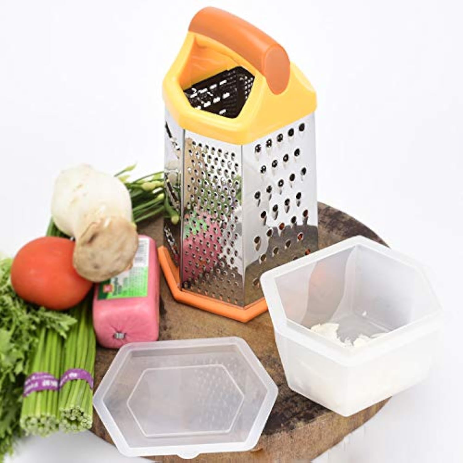 Bagonia Box Grater and Slicer for kitchen, Stainless Steel with 6 Sides, Best for Cheese, Vegetables, Ginger, Garlic Grater & Slicer, 430 Stainless Steel, Non Slip Plastic Bottom, Multi-Purpose With Plastic Storage and Lid (B07WKM1SM3) Amazon Price History, Amazon Price Tracker