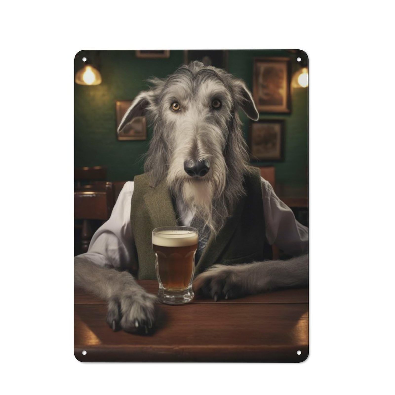 Junmoney Deerhound In The Bar Metal Wall Sign 40X30cm Featuring For Home Bar Wall, For Themed Interiors In Home Bars And Entertaining Spaces