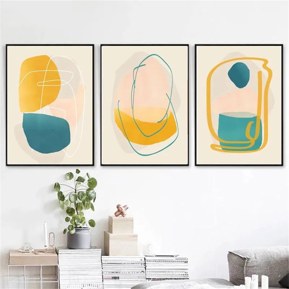 WUHBCZ Canvas Paints-Yellow and Blue Pattern Abstract Art Canvas Painting Nordic Style Wall Art Pictures Living Room Office Cafe Internet Bedroom Home Decoration-60 * 80cm/3PCS (No Frame)