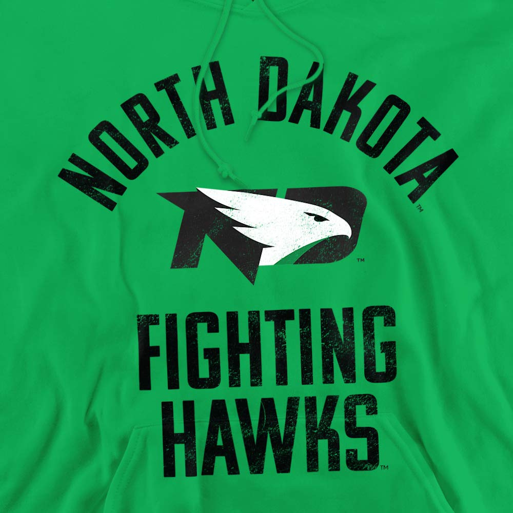 University of North Dakota CLCND201D-AFTH-2 Official Fighting Hawks Logo Unisex Adult Pull-Over Hoodie, Medium, Kelly Green