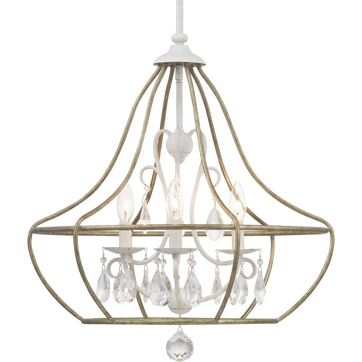 Progress Lighting P400151-151 Fleurette Collection Three-Light Chandelier, Cottage White
