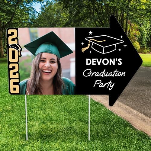 Amazon.com : Big Dot of Happiness Custom Black & Gold Graduation Arrow ...