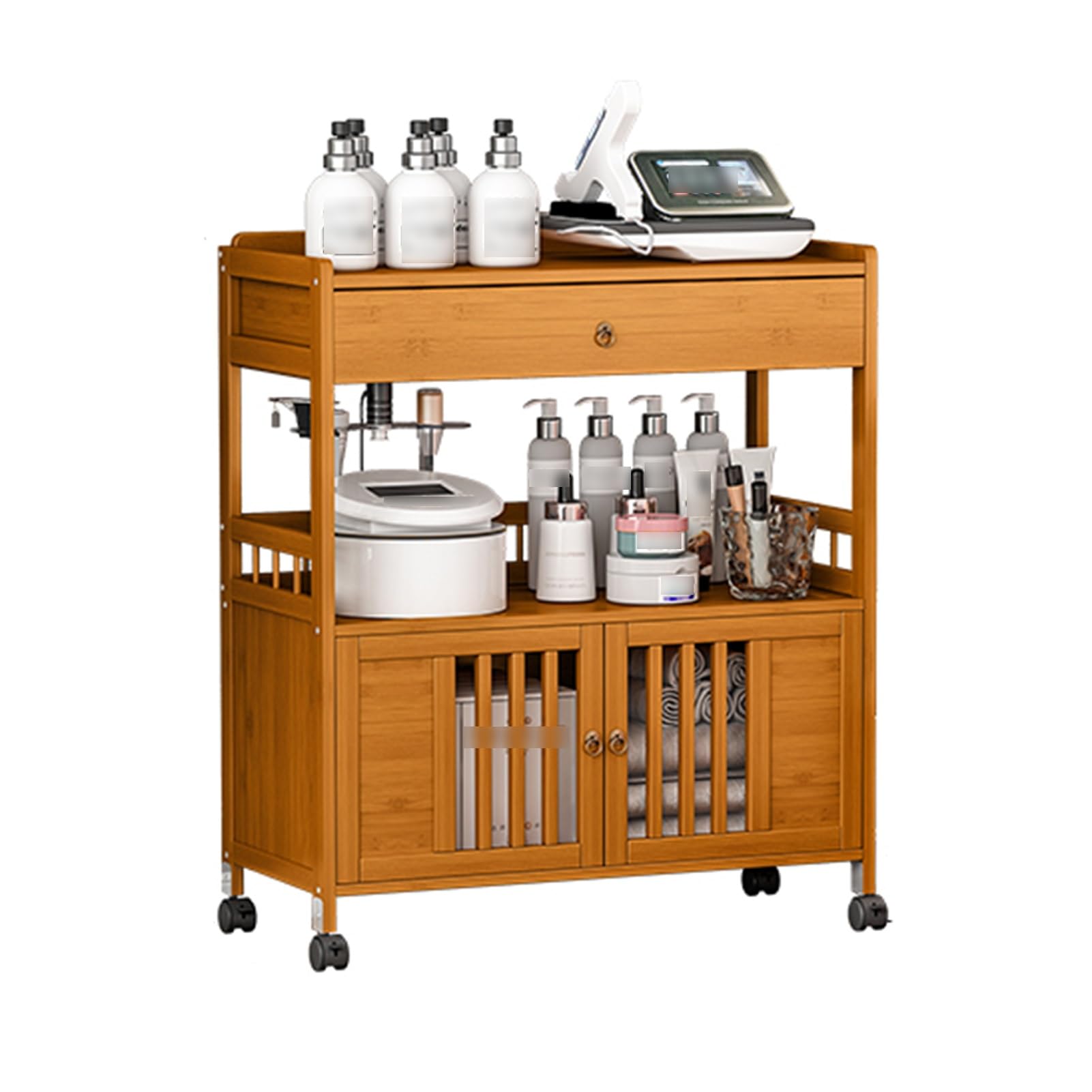 asdchZen Beauty Salon Trolley,Wooden Mobile Braiding Makeup Cart,Esthetician Cart With Wheels,For Beauty Spa Cosmetology Massage, Manicure Tool Holder Stat,70X32X77Cm