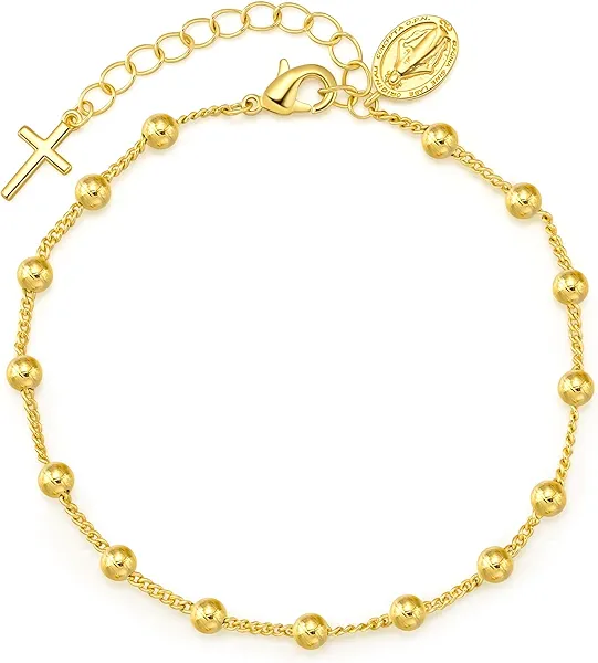 Naiswan 14K Gold Bracelets for Women Gold Beaded Bracelets for Women Cross Bracelet for Womens Fusion of Multiple Elements Virgin Mary Bracelet for Womens