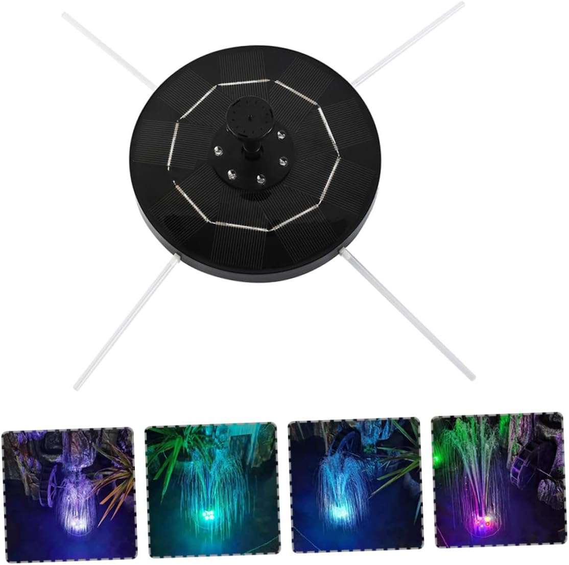 Solar Powered Outdoor Fountain Pump with LED Lights Floating Round Water Pump for Garden Pool Wear-resistant Material Dry Burn Protection and Anti-blow Pole Design Random Color