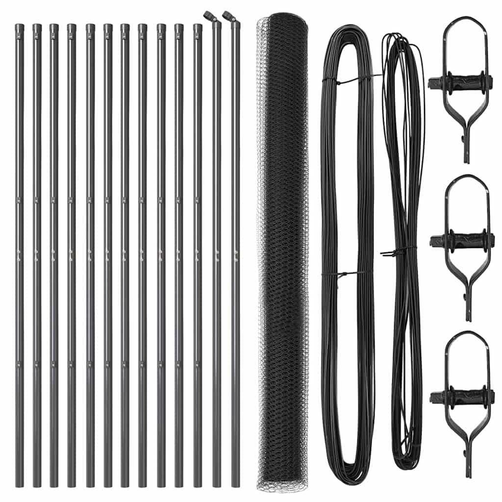 Steel Fence Post 25x1.5m Grey 13mm Mesh Outdoor Garden Security Barrier Corrosion Resistant Weatherproof Rectangle Shape Panel Easy Assembly 26 Posts Set