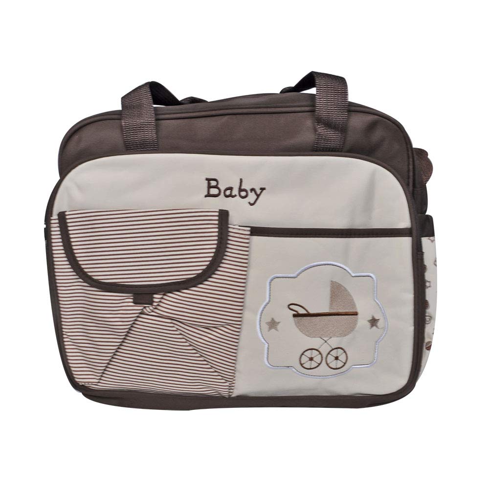 EZ Life Baby Diaper Carry Bag - Stripes - 7 compartments - Diaper Changing Mat Included - Waterproof - Large - Nylon - Brown-image-20