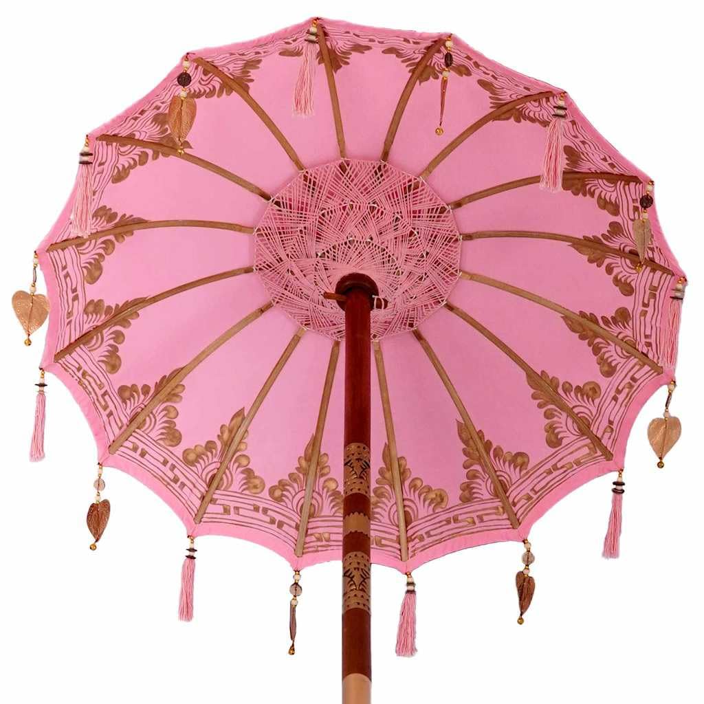 vidaXL Baliński Parasol z Bazą Różowy 95 x 95 x 260 cm, Zadaszenie do ogrodu i tarasu, parasol balkonowy, okrągły cień, rustykalne meble na letnie słońce
