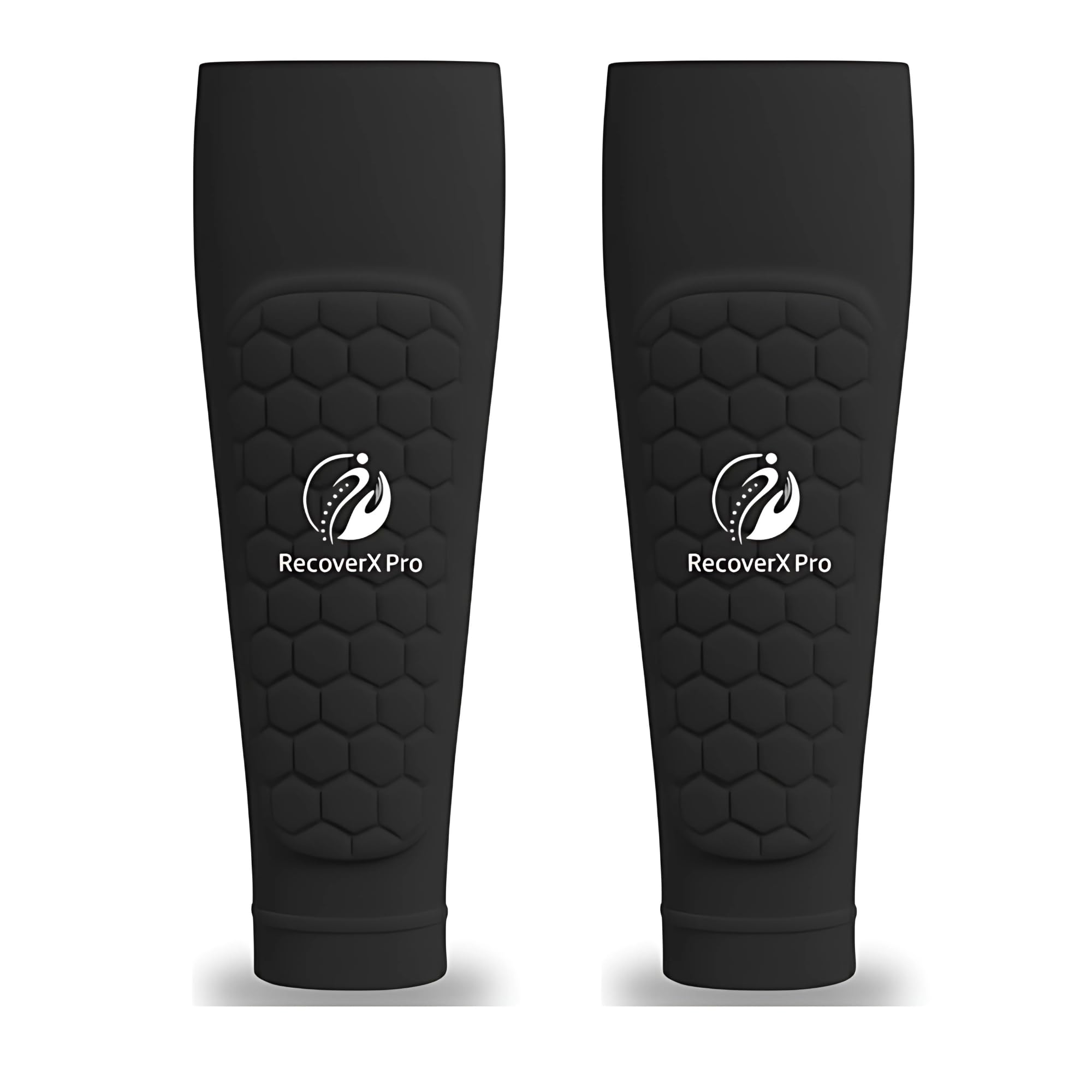RecoverX Pro Hex Shin Guard Sleeves – Soccer Shin Guards for Adults | Lightweight Football Pads with Impact Absorption, Breathable & Secure Compression Fit – Large, Black