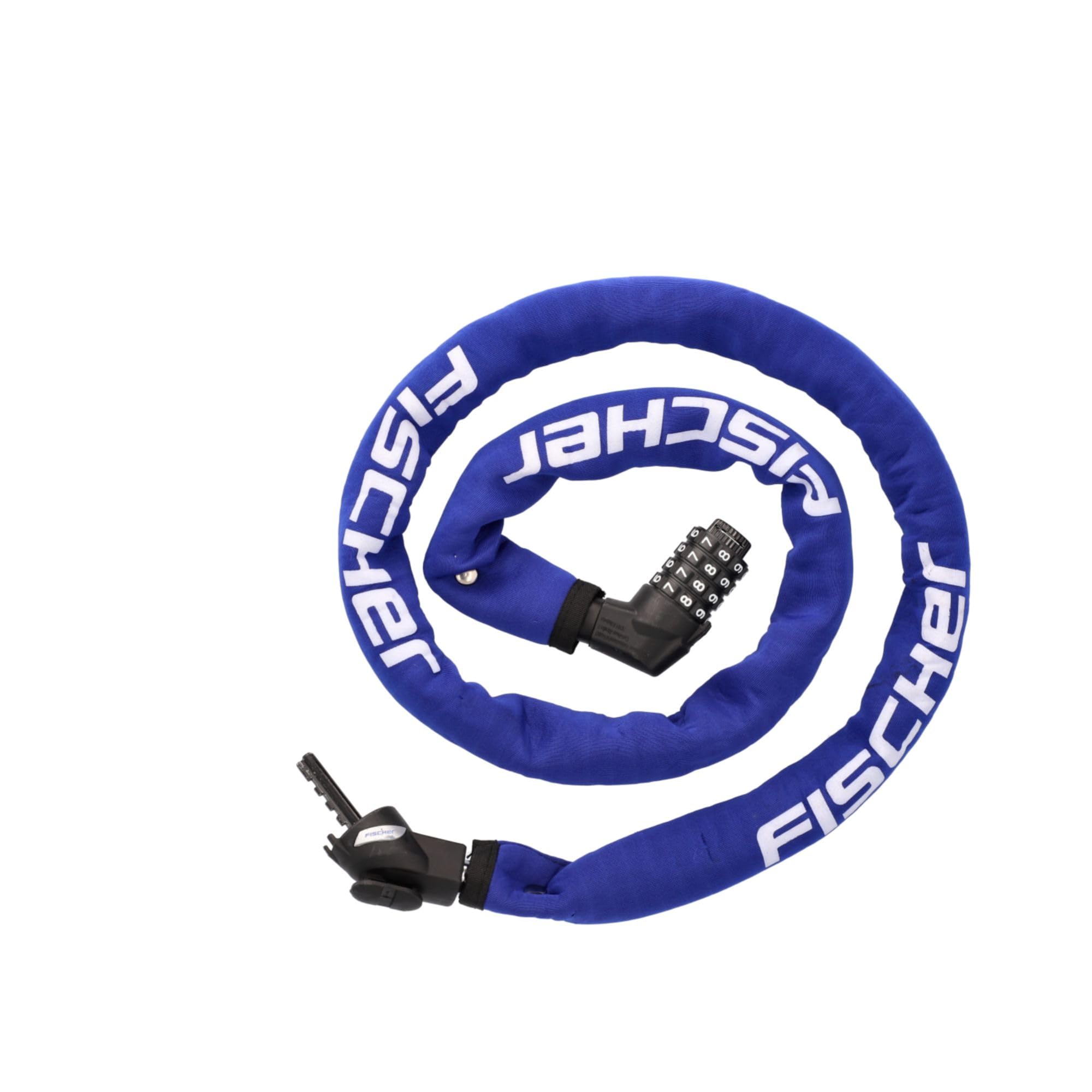 FISCHER Candado antirrobo para bicicleta de neopreno con cerradura de combinación, alta seguridad para bicicletas y bicicletas eléctricas, color azul, longitud: 130 cm