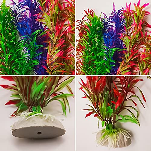 Supyouleg Aquarium Plants Artificial Aquatic Plants Fish Tank Decorations Plants Tall Big Red Green Blue Plastic Fake Pack Of 4 #TOP2