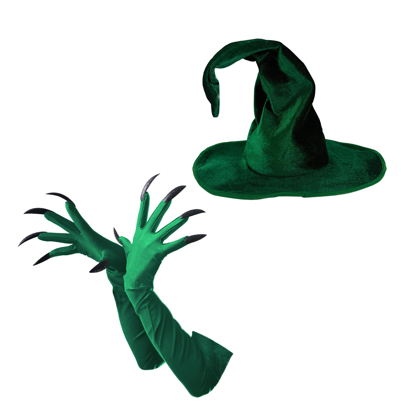 FakeFace 2PCS Witch Hat Long Nail Glove Set Wizard Bend Corner Hat Claw Glove Halloween Witch Magician Dress up Costume for Adult - Image 2