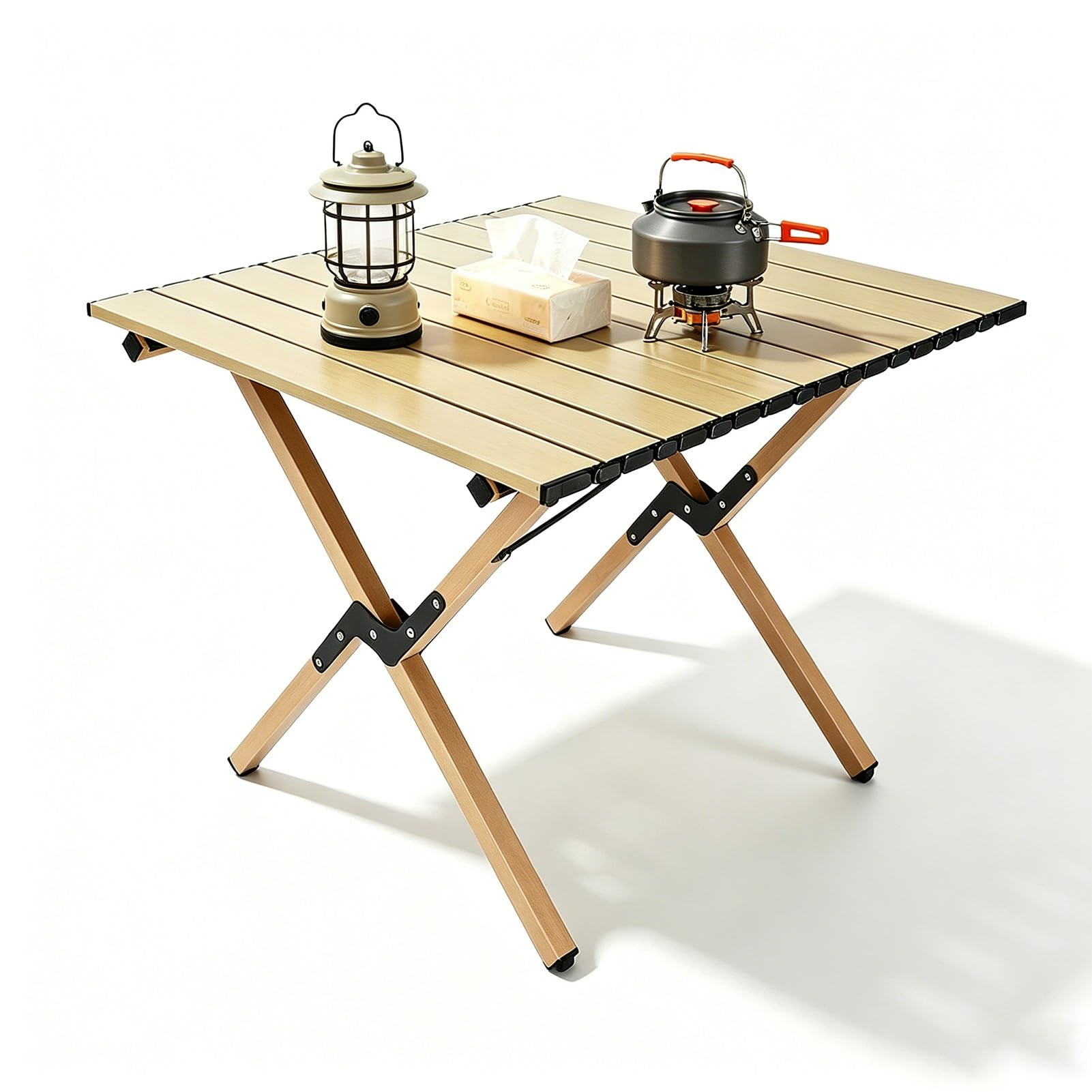 Table pliante portable pour camping et pique-nique beige 145x70cm
