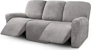 ULTICOR Velvet 8-Pieces Recliner Sofa Cover for 3 Seater Reclining Sofas, Light Grey