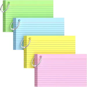 160-Pack Colored Index Cards 4x6 Inch w/Key Ring – 180gsm Heavyweight Flashcards – 4 Vibrant Colors Flash Cards (Pink Blue Green Yellow) Perfect for Study, Notes & Memory, Students School Supplies