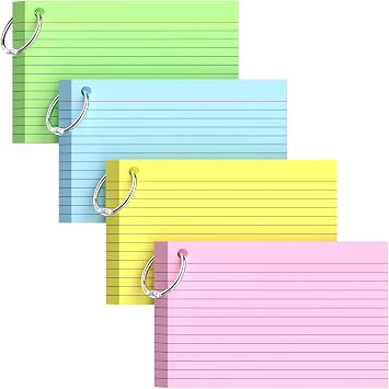 160-Pack Colored Index Cards 4x6 Inch w/Key Ring 180gsm Heavyweight Flashcards 4 Vibrant Colors Flash Cards Pink Blue Green Yellow Perfect for Study, Notes & Memory, Students School Supplies