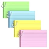 160-Pack Colored Index Cards 4x6 Inch w/Key Ring – 180gsm Heavyweight Flashcards – 4 Vibrant Colors Flash Cards (Pink Blue Green Yellow) Perfect for Study, Notes & Memory, Students School Supplies