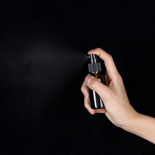 Miniatura 5 de Botella de vidrio verde de 2 onzas, botellas de vidrio Boston de niebla fina con pulverizador de niebla fina negra, botellas pequeñas transparentes
