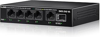 5 Port 2.5Gb Ethernet Switch Unmanaged Network Switch Ethernet Splitter | 5 x 2.5 Gigabit | 1 x 10G SFP+ | Multigig Switch 10-100-1000Mbps | 45G Bandwidth | Fanless Metal Internet Switch
