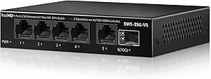 5 Port 2.5Gb Ethernet Switch Unmanaged Network Switch with 10G SFP+ Port, Fanless Metal Design