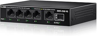 5 Port 2.5Gb Ethernet Switch Unmanaged Network Switch Ethernet Splitter | 5 x 2.5 Gigabit | 1 x 10G SFP+ | Multigig Switch 10-100-1000Mbps | 45G Bandwidth | Fanless Metal Internet Switch