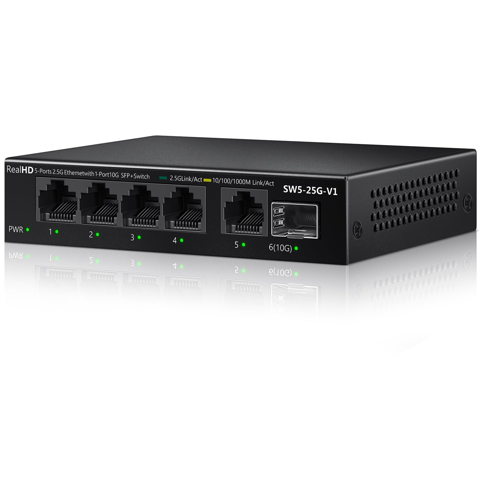 5 Port 2.5GB Ethernet Switch Unmanaged Network Switch | 5 x 2.5 Gigabit | 1 x 10G SFP+ | Multigig Switch 10-100-1000Mbps | 45G Bandwidth | Plug & Play | Fanless Metal Internet Switch | NOT Support VPN