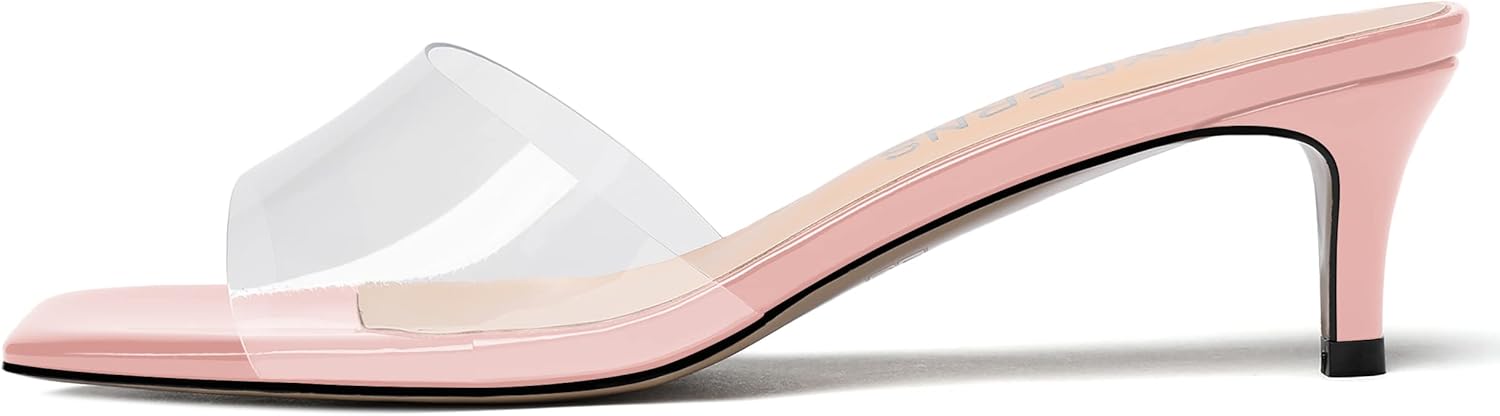 WAYDERNS Women's PVC Solid Open Toe Dating Slip On Casual Clear Kitten Low Heel Heeled Sandals 2 Inch - Image 2
