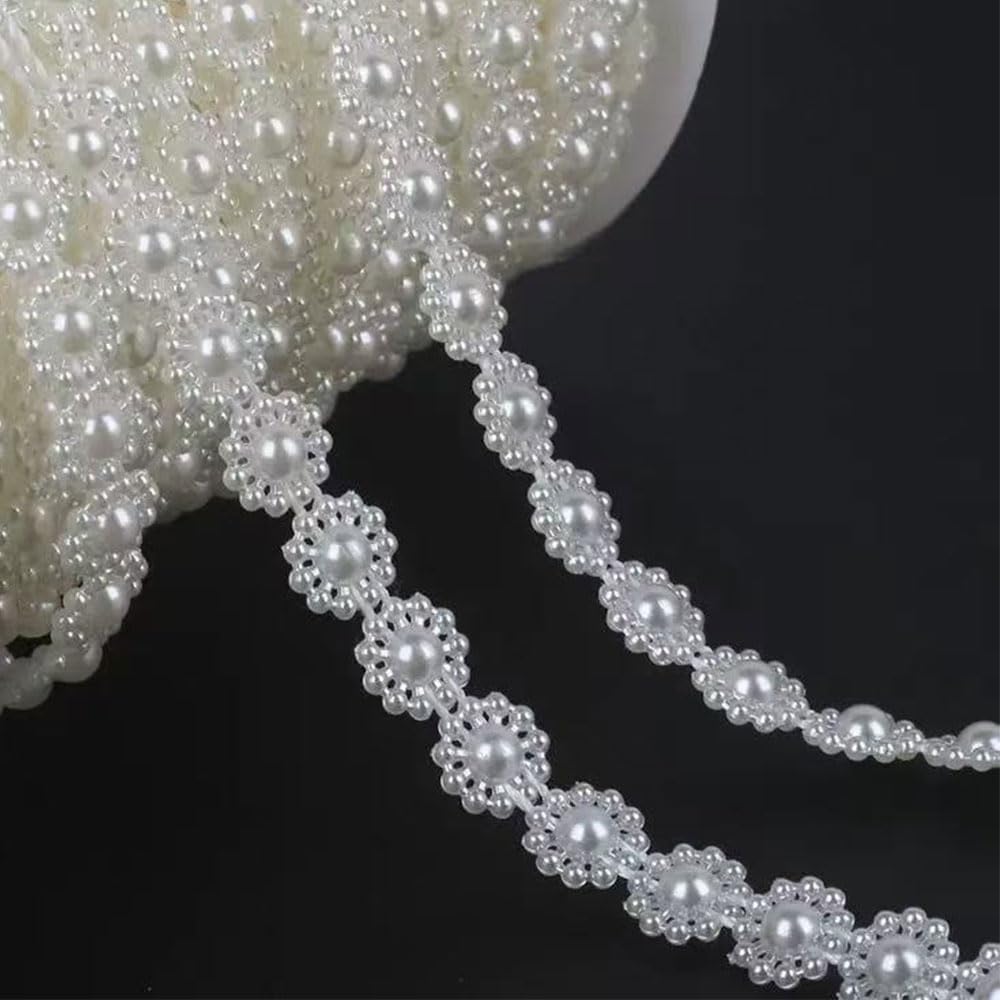 15 Feet Pearls String Garland Bead 9mm Sun Flower Pearl String Beads Chain for Clothing Decoration Corset Dress Costume DIY Craft Project Gift Wrapping Box Flower Bouquet Wedding Centerpiece